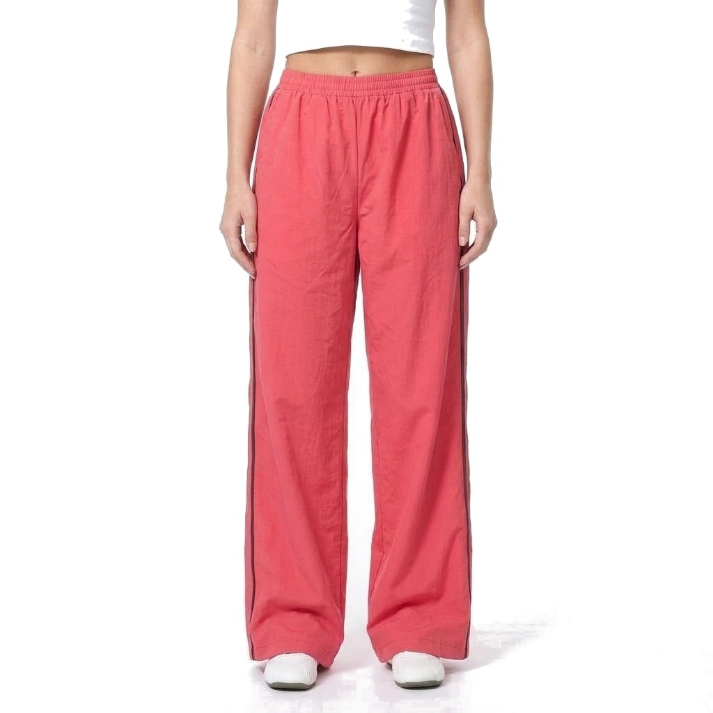 Contrast Stripe Wide Leg Track Pants with Pockets