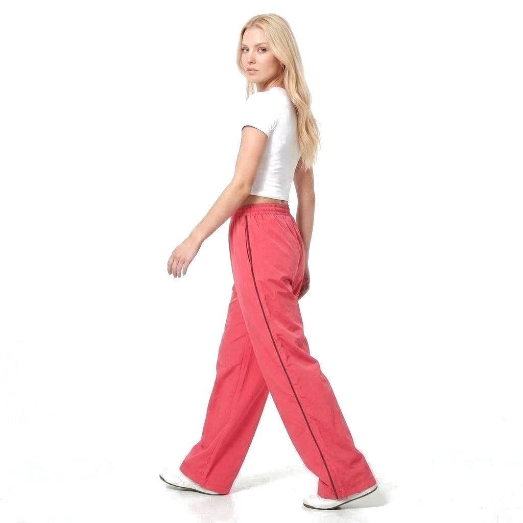 Contrast Stripe Wide Leg Track Pants with Pockets