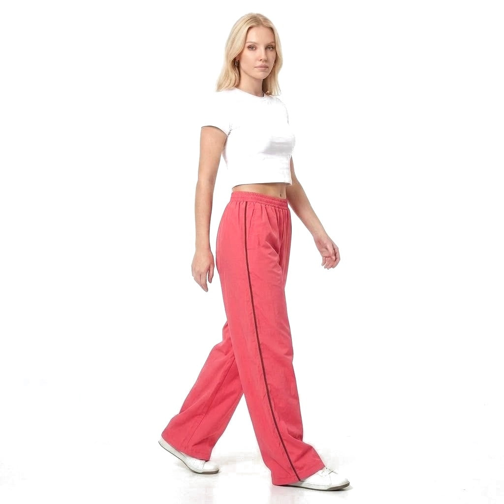 Contrast Stripe Wide Leg Track Pants with Pockets