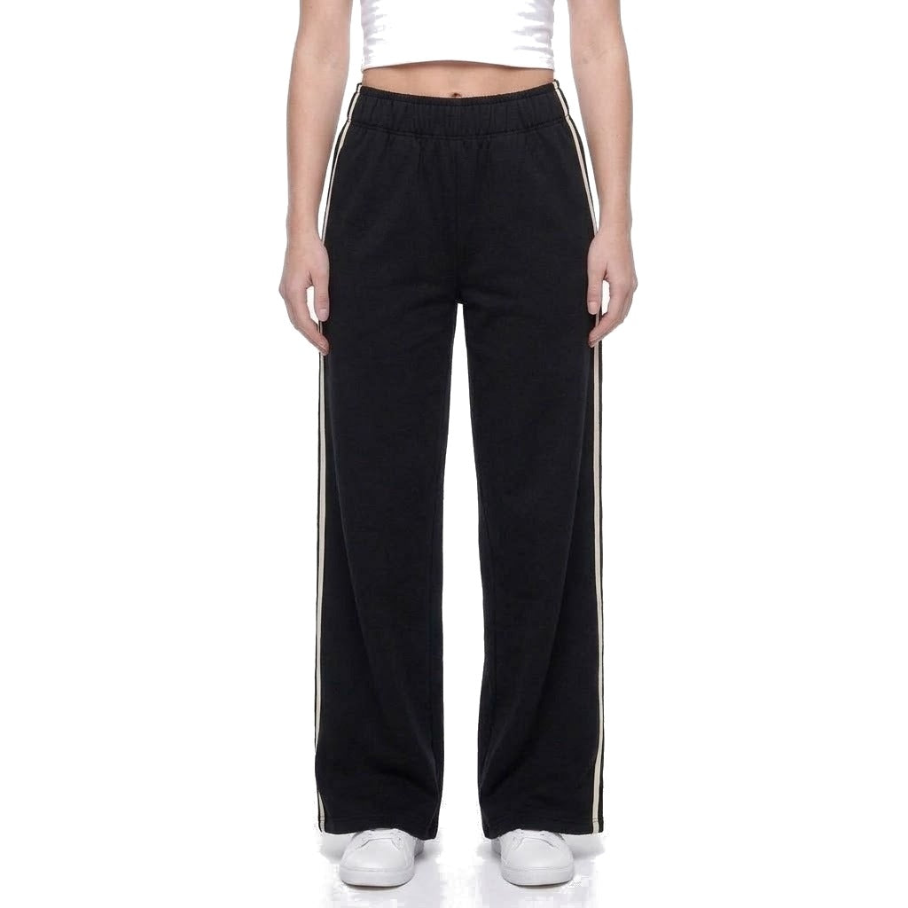 Contrast Stripe Wide Leg Fleece Sweatpants with Pockets