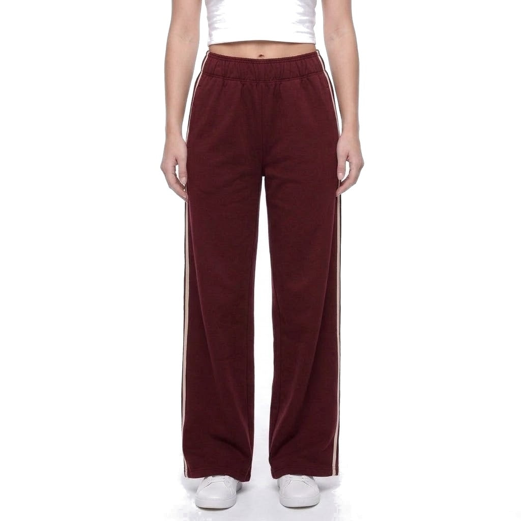 Contrast Stripe Wide Leg Fleece Sweatpants with Pockets
