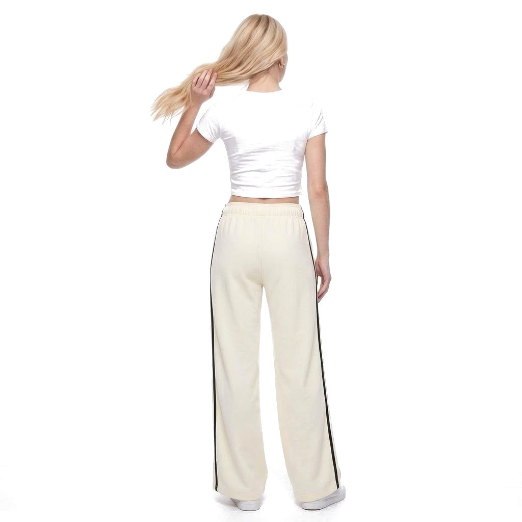 Contrast Stripe Wide Leg Fleece Sweatpants with Pockets