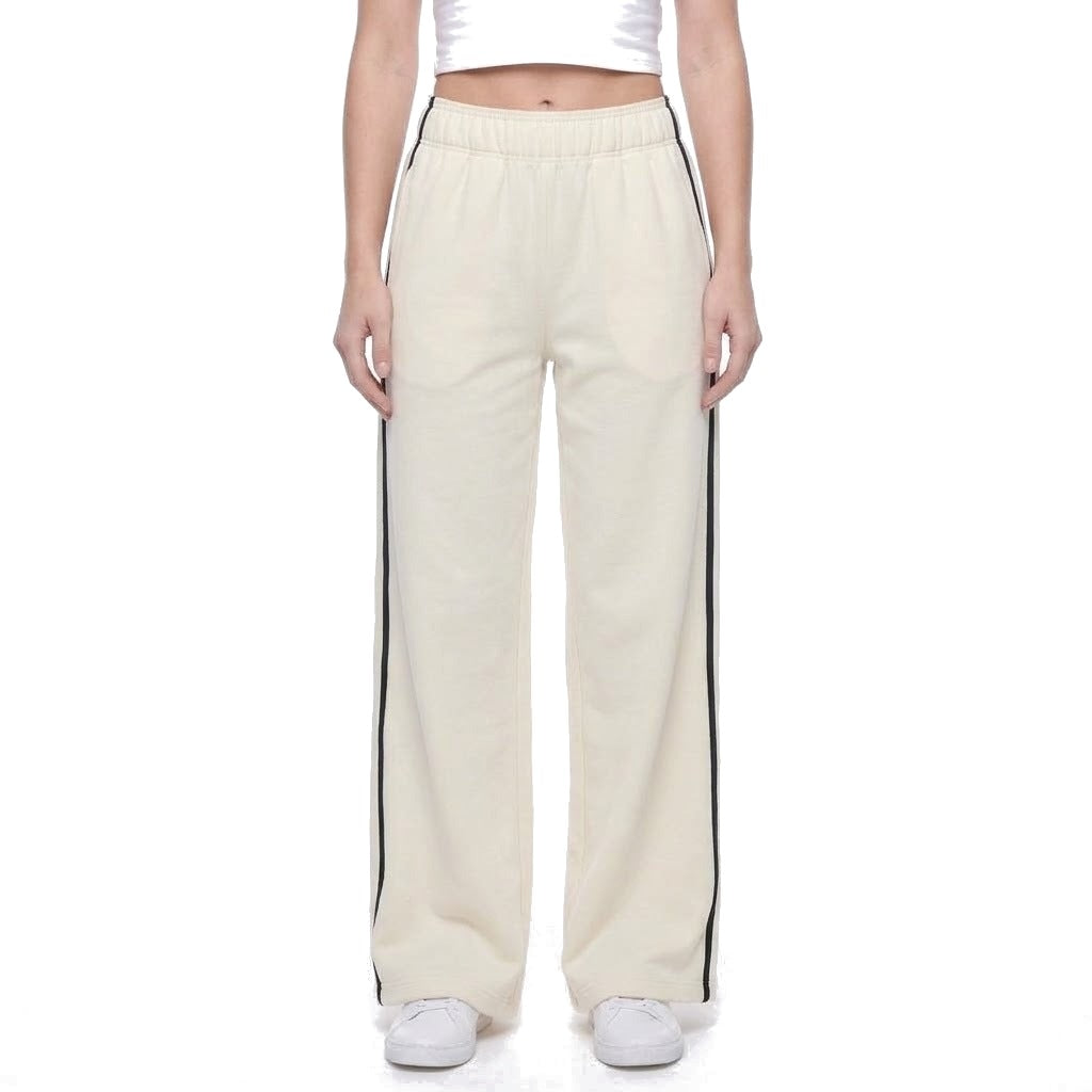 Contrast Stripe Wide Leg Fleece Sweatpants with Pockets