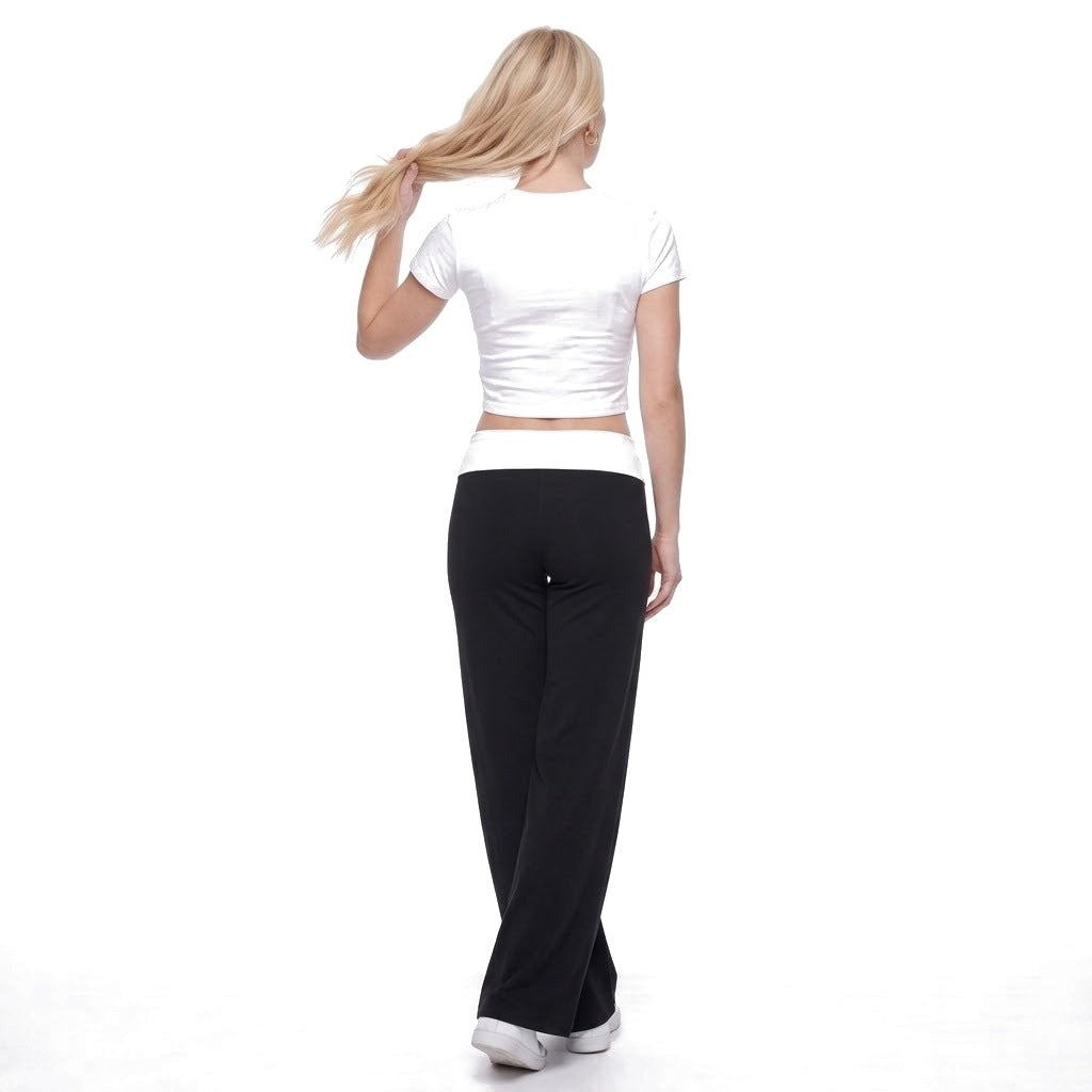 Contrast Waistband Wide Leg Yoga Pants