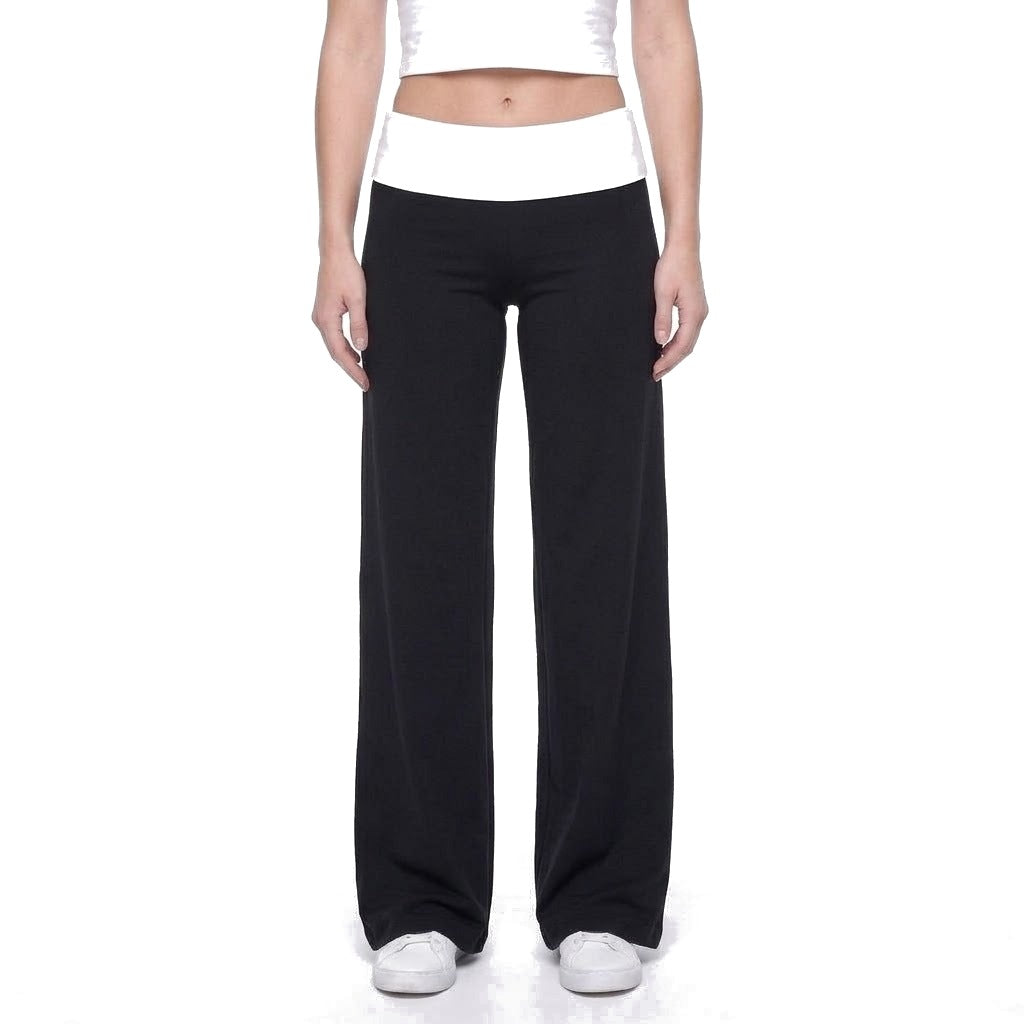 Contrast Waistband Wide Leg Yoga Pants