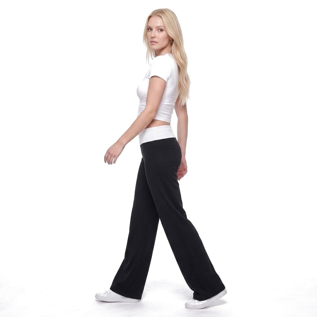 Contrast Waistband Wide Leg Yoga Pants