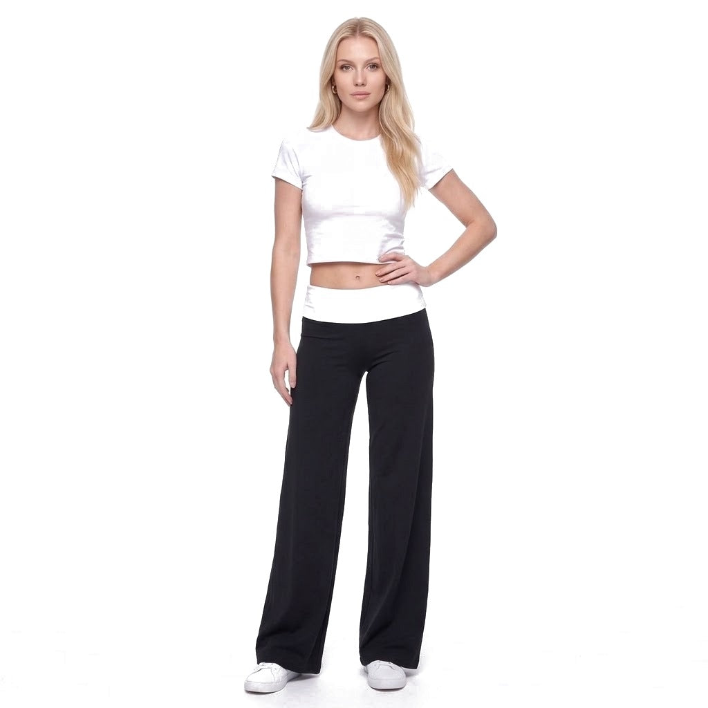 Contrast Waistband Wide Leg Yoga Pants