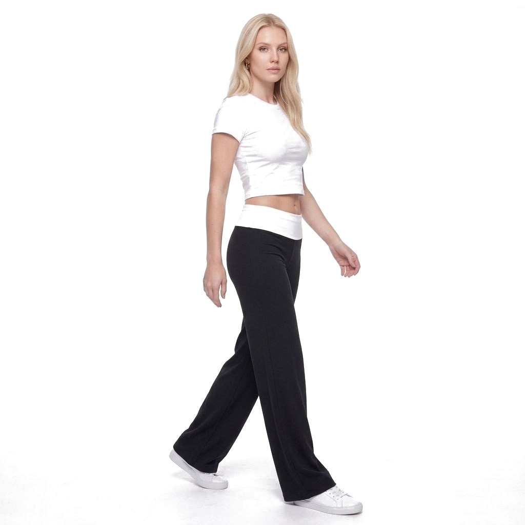 Contrast Waistband Wide Leg Yoga Pants