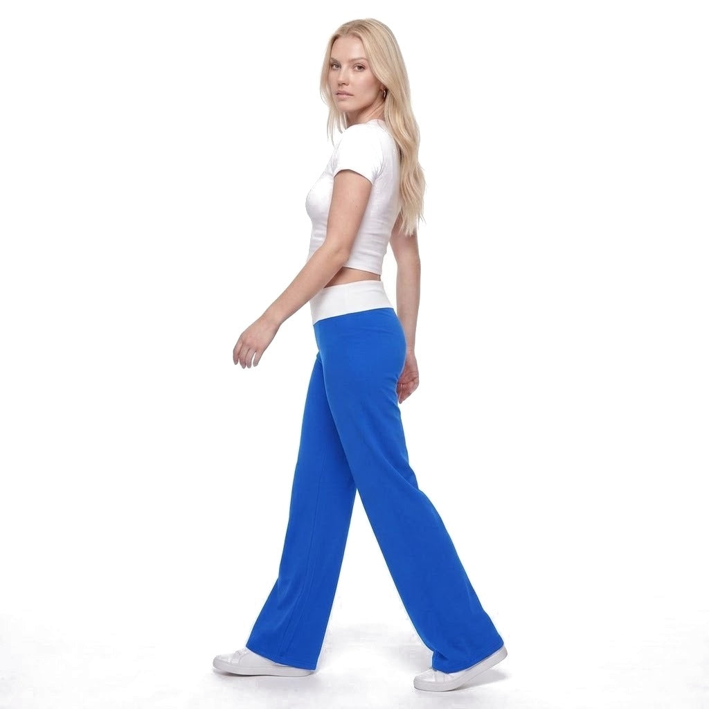 Contrast Waistband Wide Leg Yoga Pants
