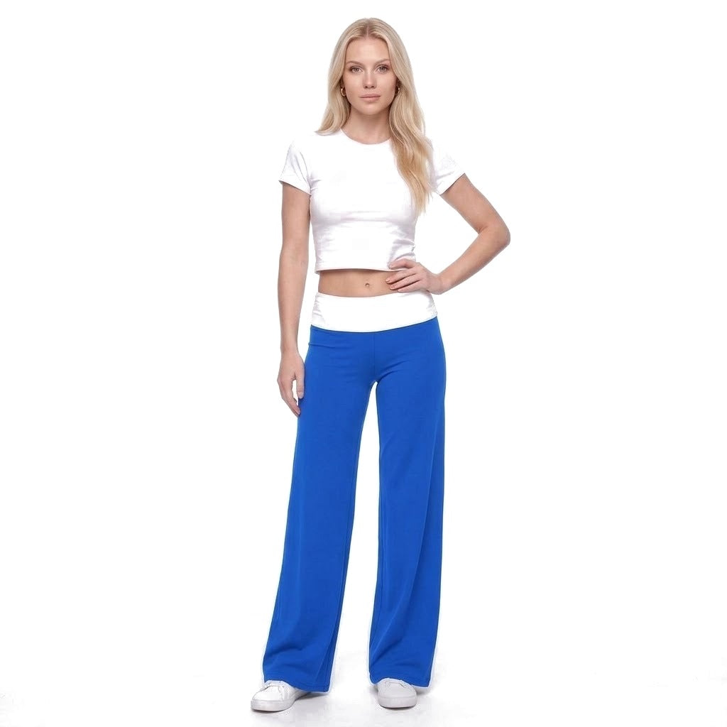 Contrast Waistband Wide Leg Yoga Pants
