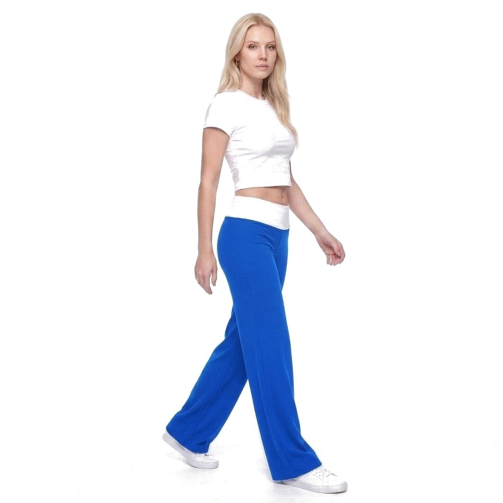 Contrast Waistband Wide Leg Yoga Pants