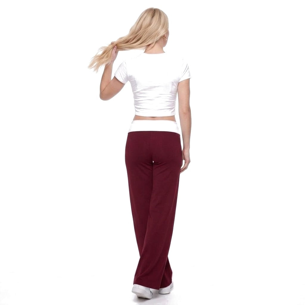 Contrast Waistband Wide Leg Yoga Pants