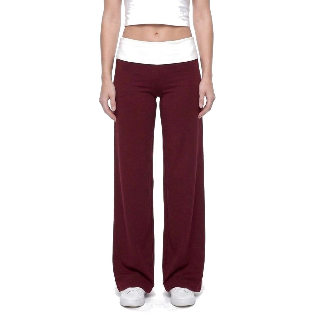 Contrast Waistband Wide Leg Yoga Pants