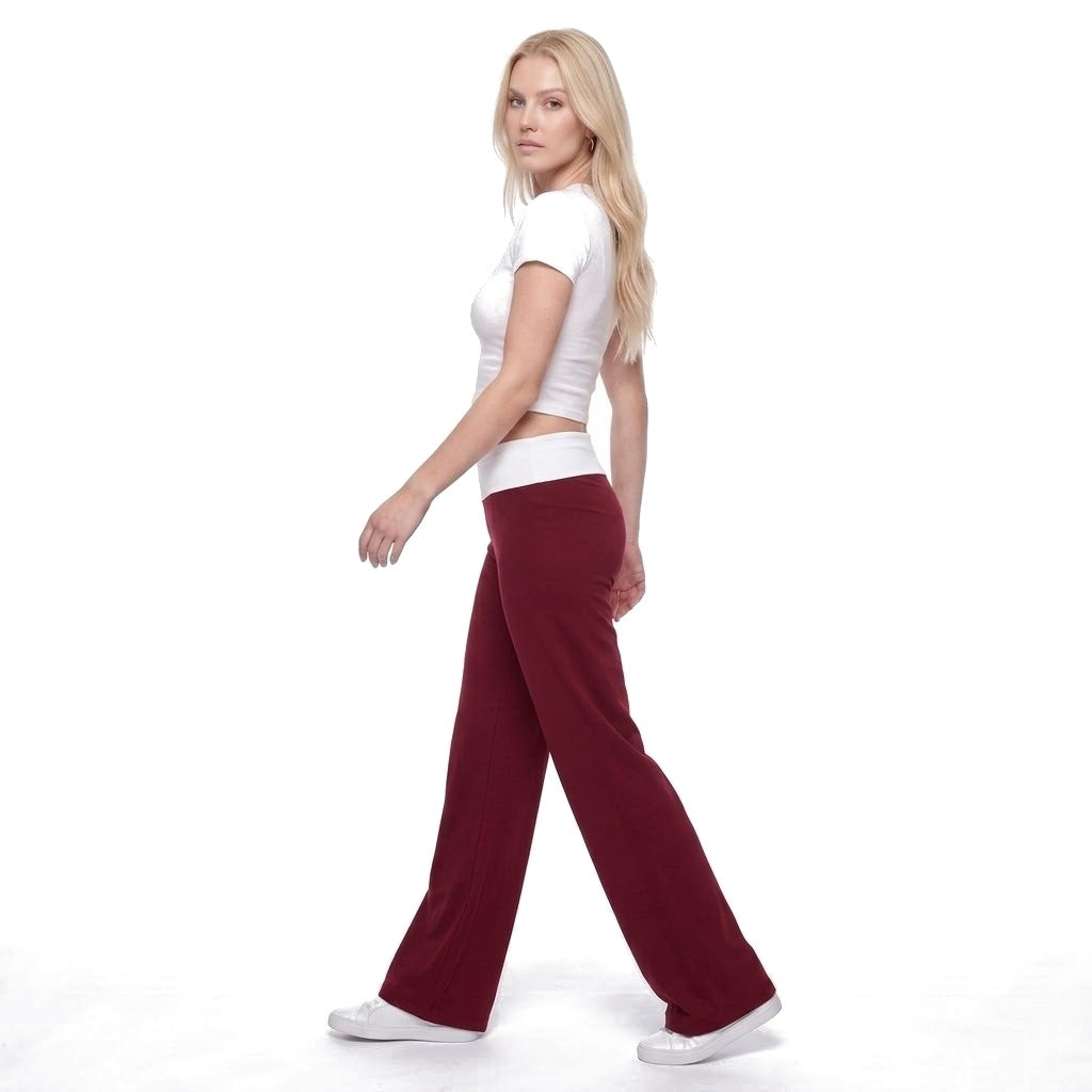 Contrast Waistband Wide Leg Yoga Pants