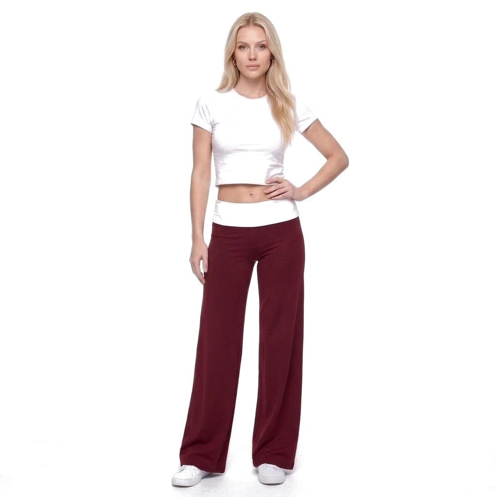 Contrast Waistband Wide Leg Yoga Pants