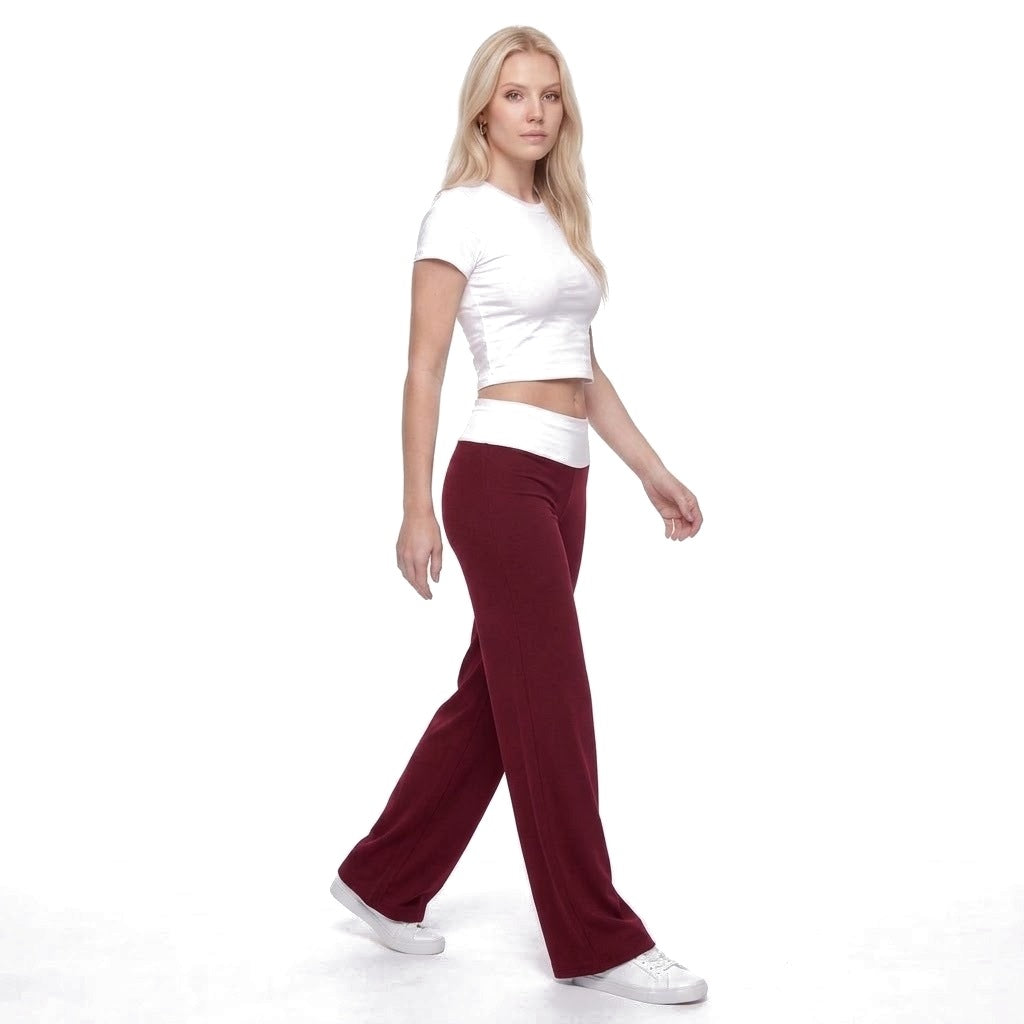 Contrast Waistband Wide Leg Yoga Pants
