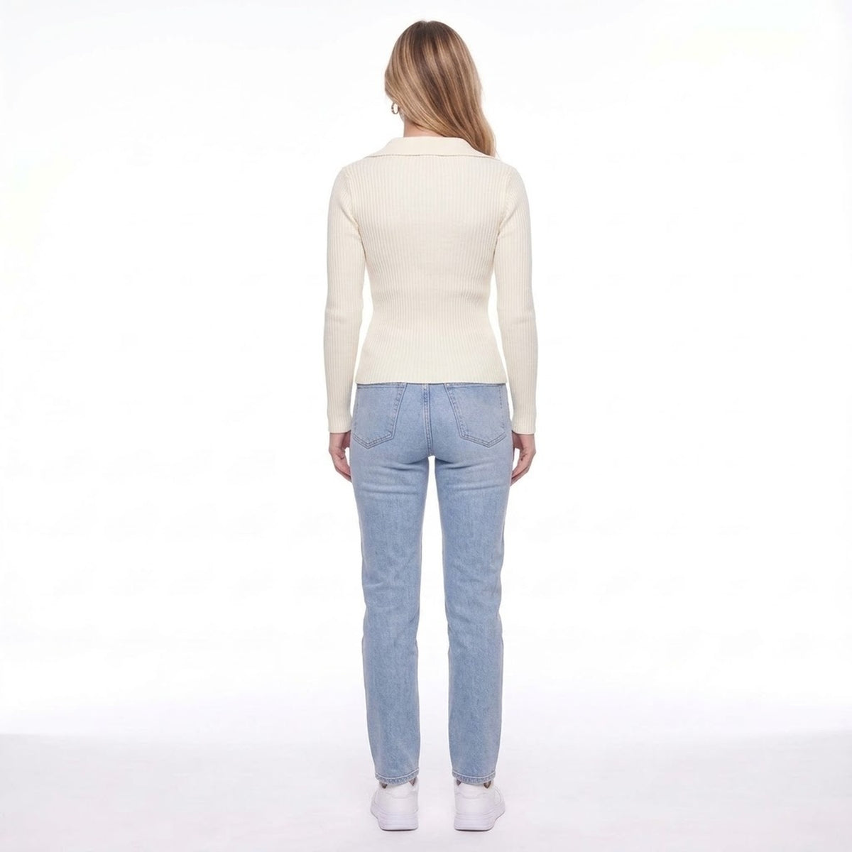Ribbed Knit Zip Up Collared Cardigan Sweater with Flap Pockets