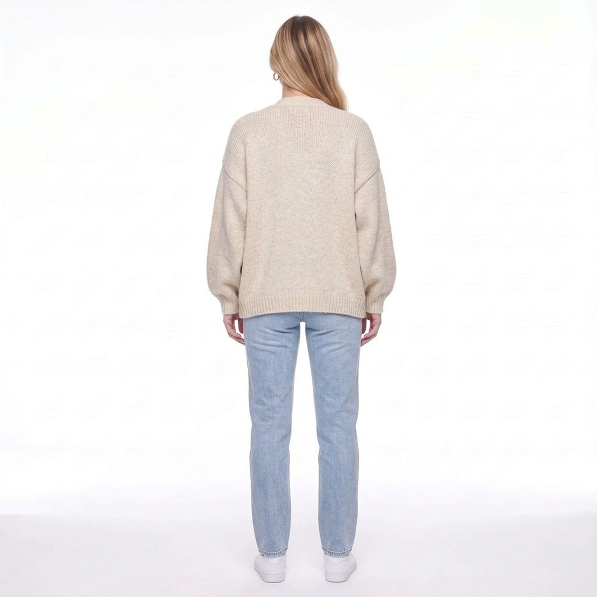 Light Beige Chunky Knit Open Front Oversized Cardigan Sweater