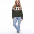 Olive Green Christmas Tree Fair Isle Crew Neck Knit Sweater