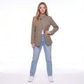 Tan Plaid Stand Collar Single Button Oversized Blazer Jacket