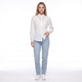 White Lace Patchwork Stand Collar Long Sleeve Button Down Blouse