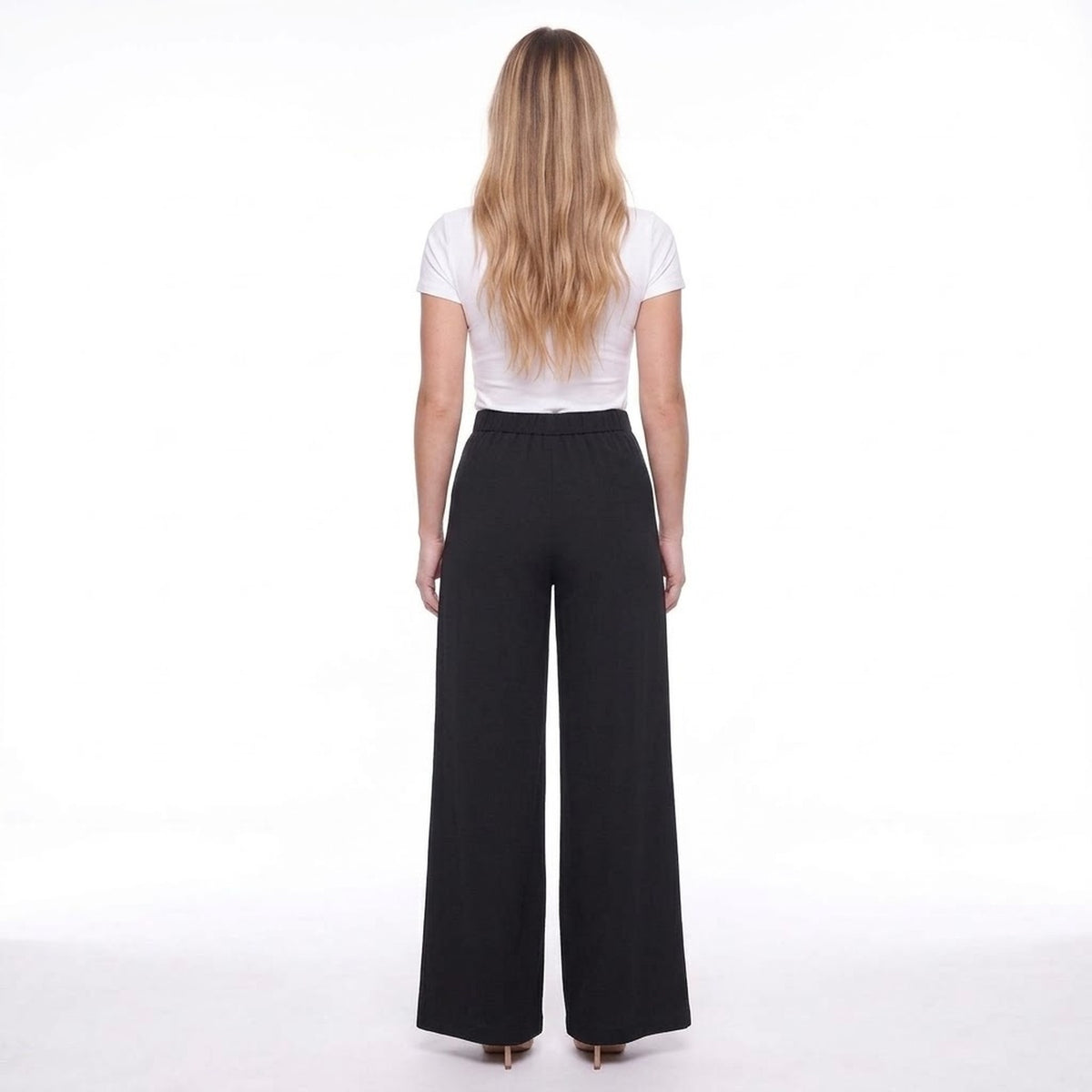 Black High Waist Crossover Front Wide Leg Pants with Side Slit