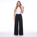 Black High Waist Crossover Front Wide Leg Pants with Side Slit