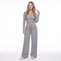 Gray Drawstring Elastic Waist Wide Leg Knit Lounge Pants