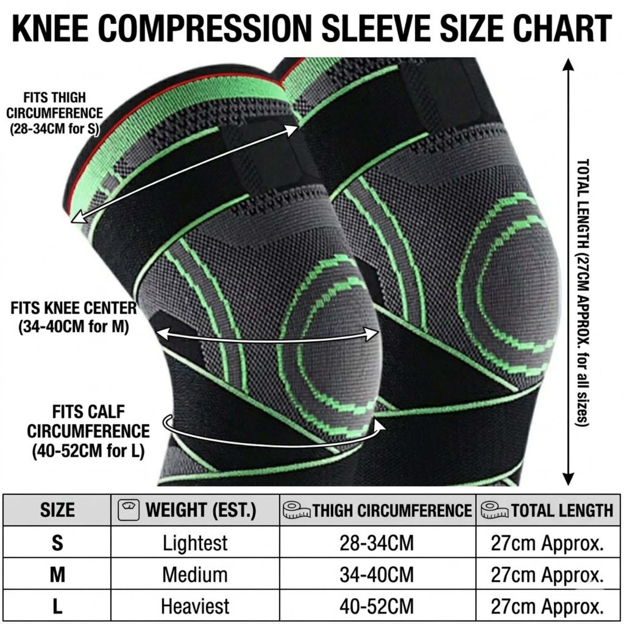 Anna-Kaci Running Knee Compression Sleeves 2 Pc with Adjustable Strap Support and Breathable Athletic Fit