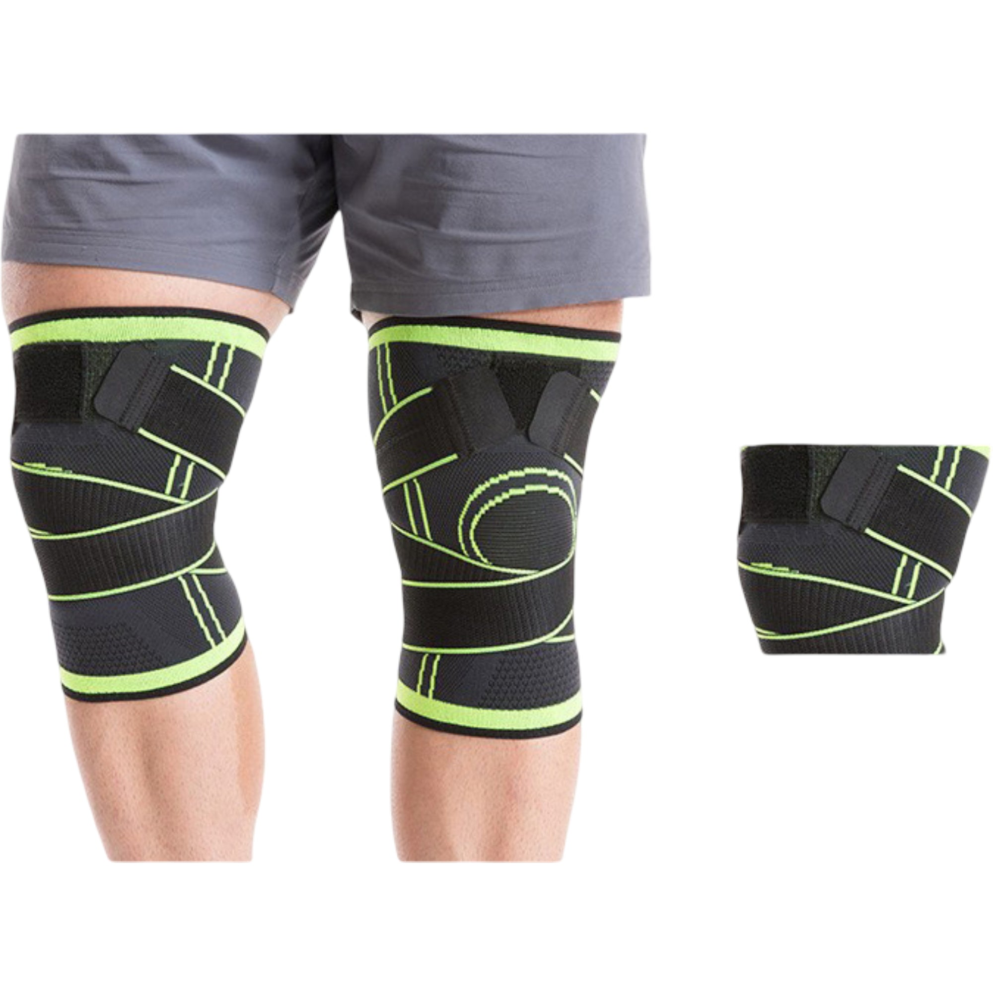 Anna-Kaci Running Knee Compression Sleeves 2 Pc with Adjustable Strap Support and Breathable Athletic Fit