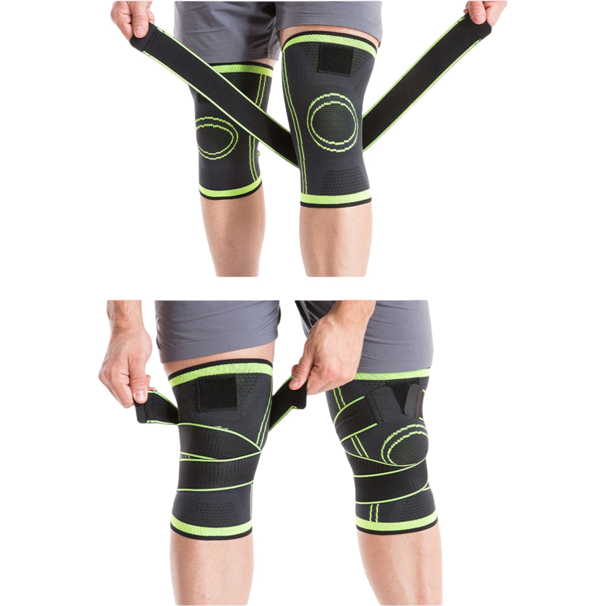 Anna-Kaci Running Knee Compression Sleeves 2 Pc with Adjustable Strap Support and Breathable Athletic Fit