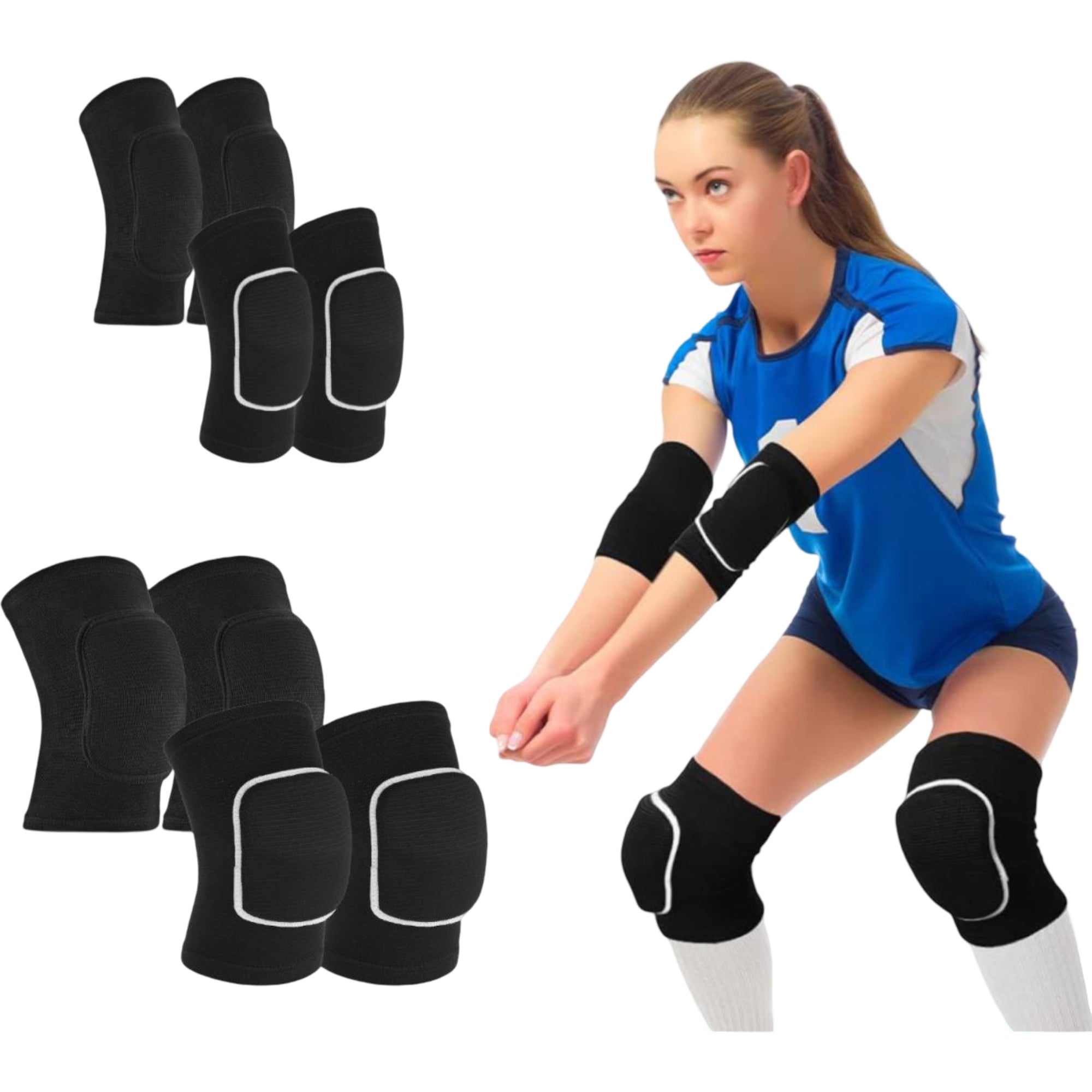 Anna-Kaci Volleyball Knee Pads 2 Pc Elastic Sleeve with Shock Absorbing Cushion for Court Protection