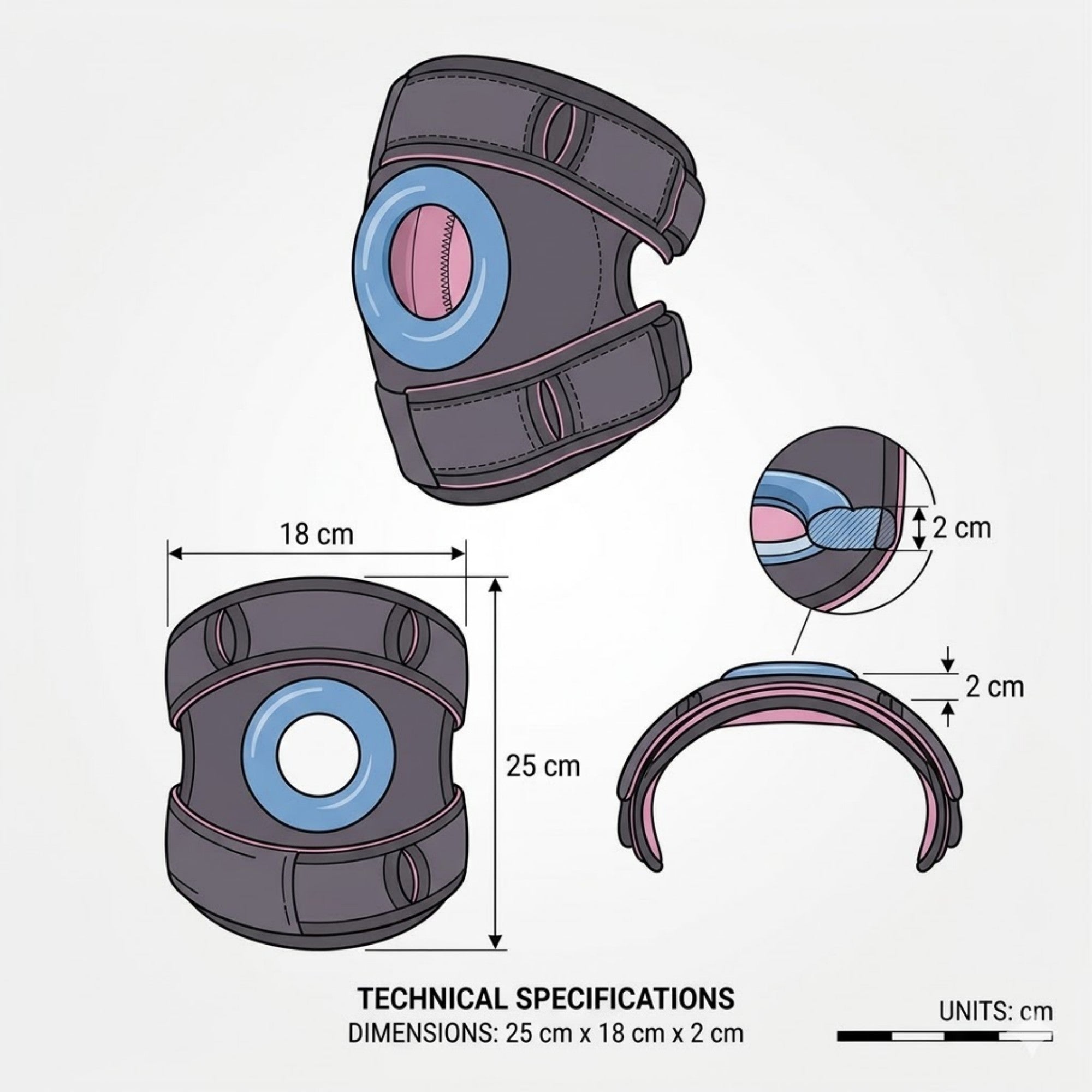 Anna-Kaci Adjustable Open Patella Knee Brace 1 Pc with Gel Stabilizer Ring and Dual Strap Compression Support