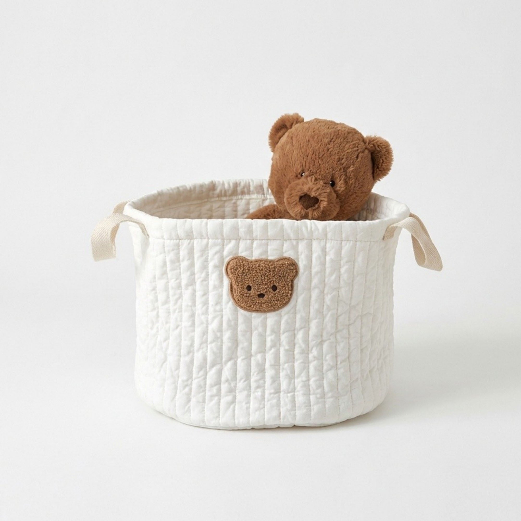 Anna-Kaci Soft Fabric Storage Basket with Embroidered Teddy Bear Design and Side Handles 9.8x9.8x12in