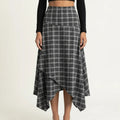 Anna-Kaci Women's Slim Fitting Plaid Asymmetrical Midi Skirt