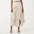 Anna-Kaci Women's Sheer Asymmetrical Layered Lace Maxi Skirt with Flowing Ruffle Drapes