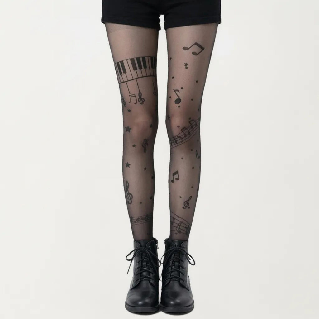 Anna-Kaci Women's Sheer Tights with Musical Note and Piano Pattern Design