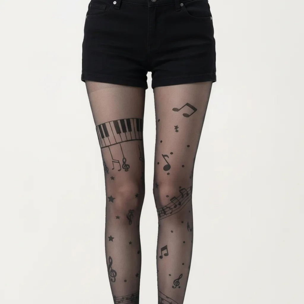 Anna-Kaci Women's Sheer Tights with Musical Note and Piano Pattern Design