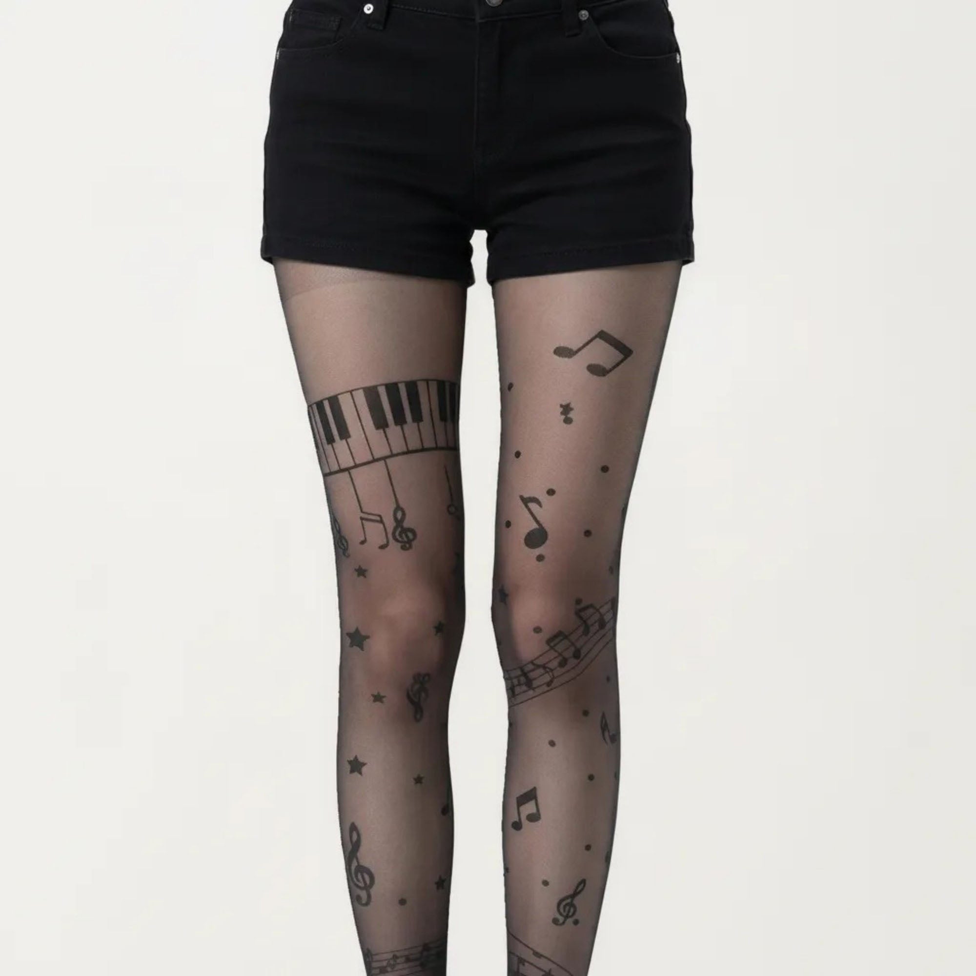 Anna-Kaci Women's Sheer Tights with Musical Note and Piano Pattern Design