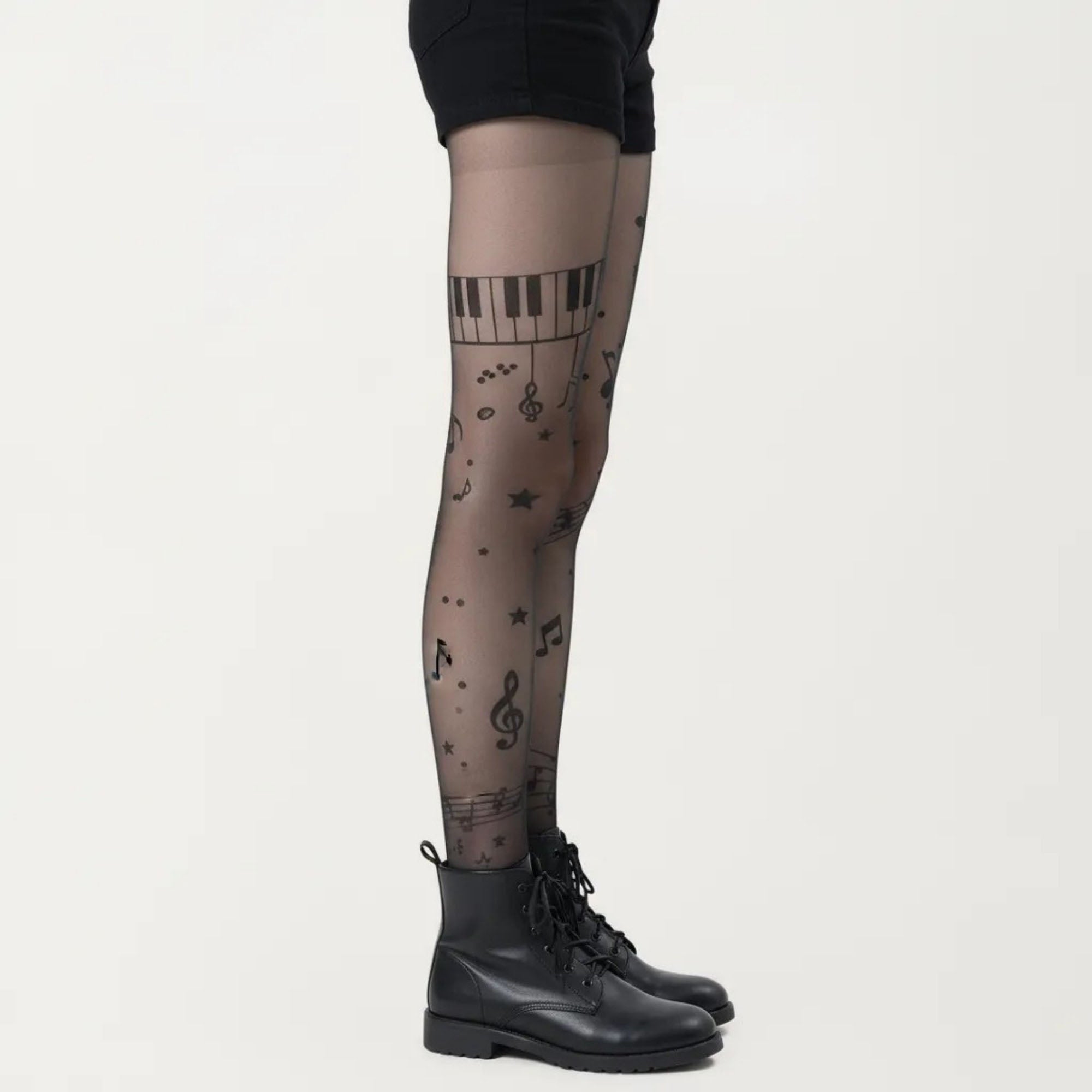 Anna-Kaci Women's Sheer Tights with Musical Note and Piano Pattern Design