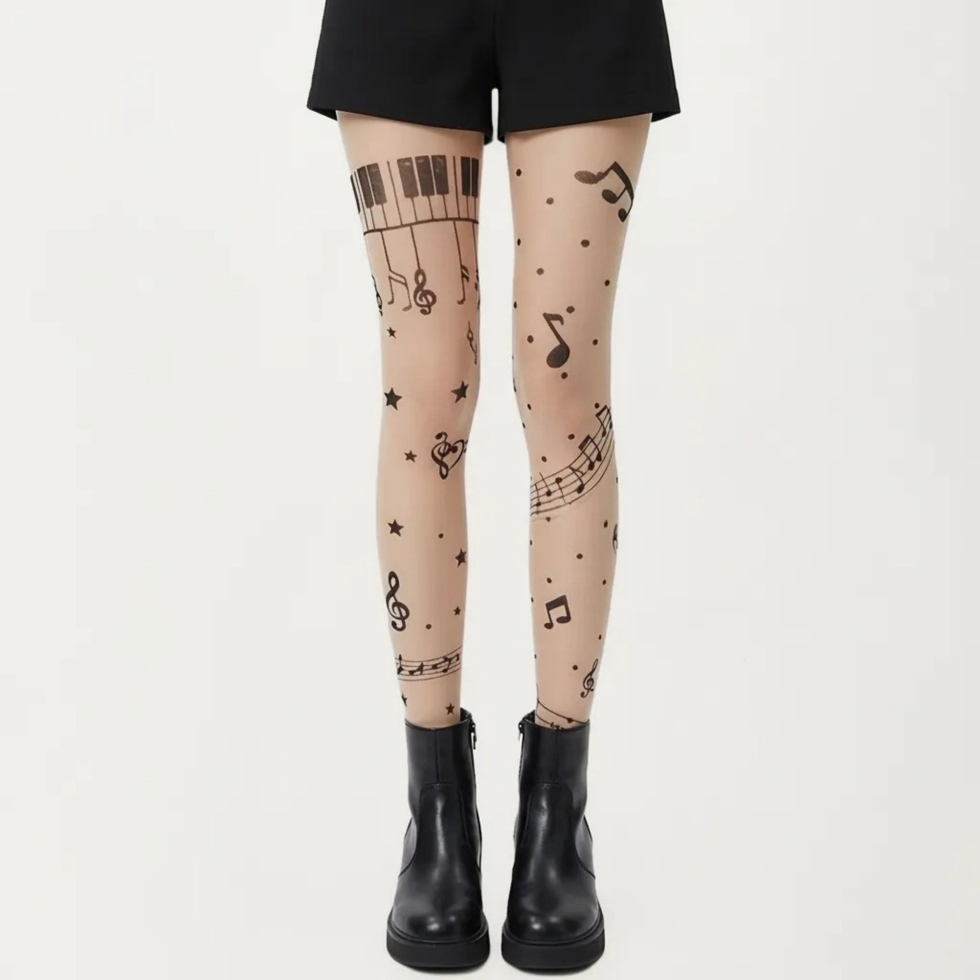 Anna-Kaci Women's Sheer Tights with Musical Note and Piano Pattern Design