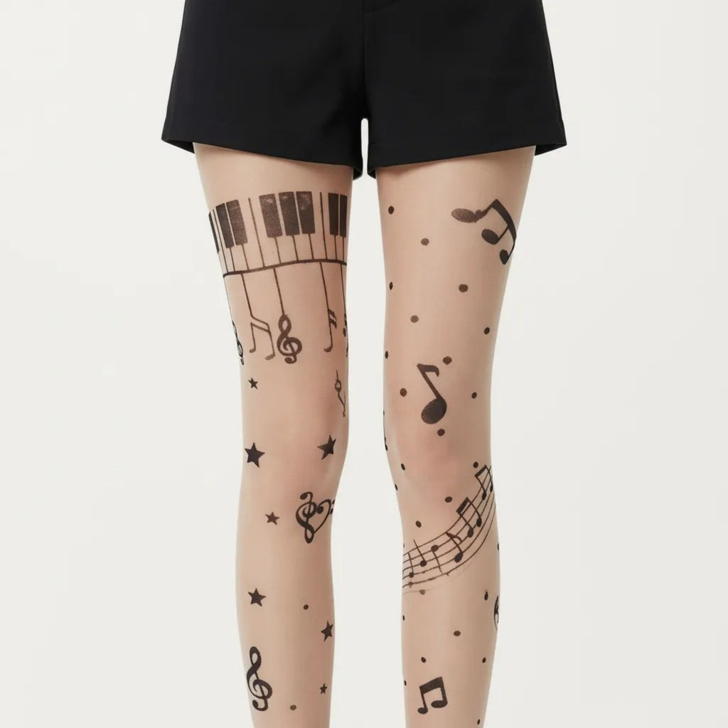 Anna-Kaci 2pcs Women's Sheer Tights with Musical Note and Piano Pattern Design