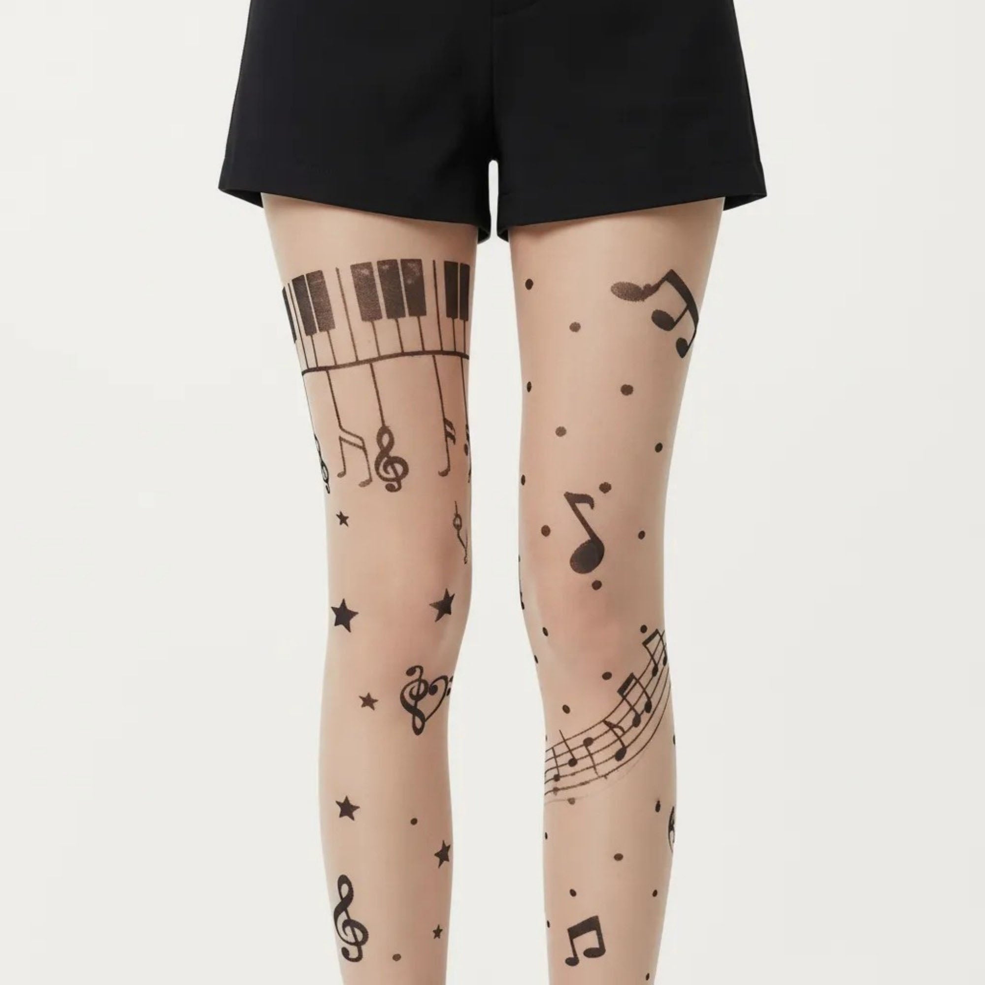 Anna-Kaci 2pcs Women's Sheer Tights with Musical Note and Piano Pattern Design