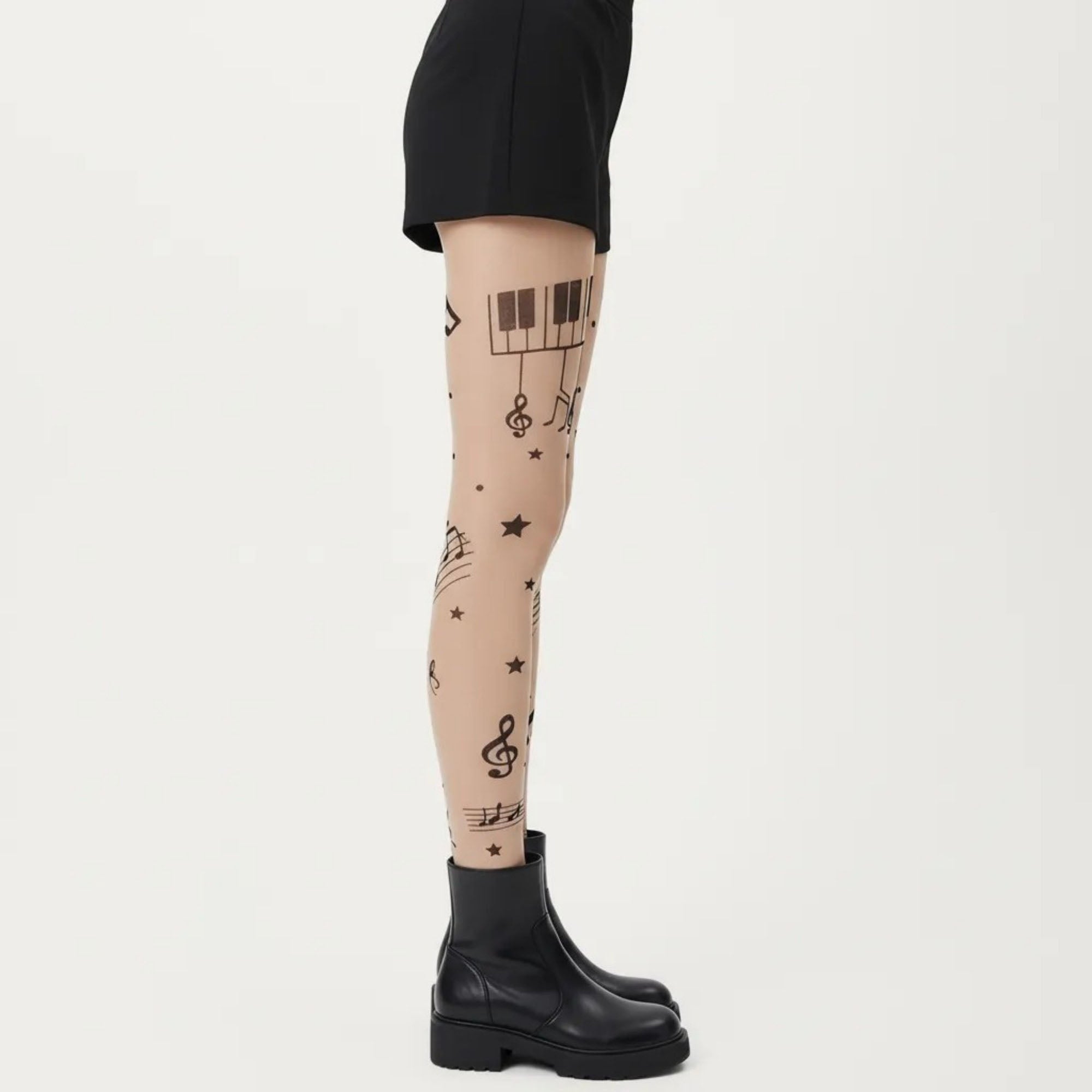 Anna-Kaci Women's Sheer Tights with Musical Note and Piano Pattern Design