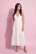 Anna-Kaci Women's Halter Neck Tiered Maxi Dress with Twist Front Bodice Flowing A Line Silhouette