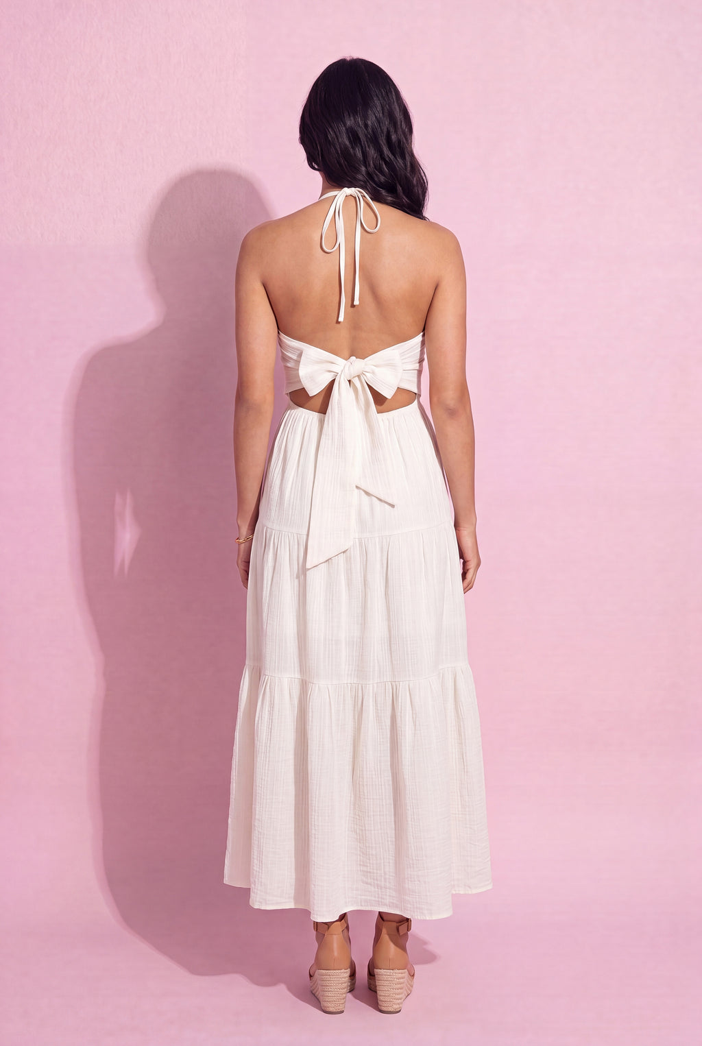 Anna-Kaci Women's Halter Neck Tiered Maxi Dress with Twist Front Bodice Flowing A Line Silhouette