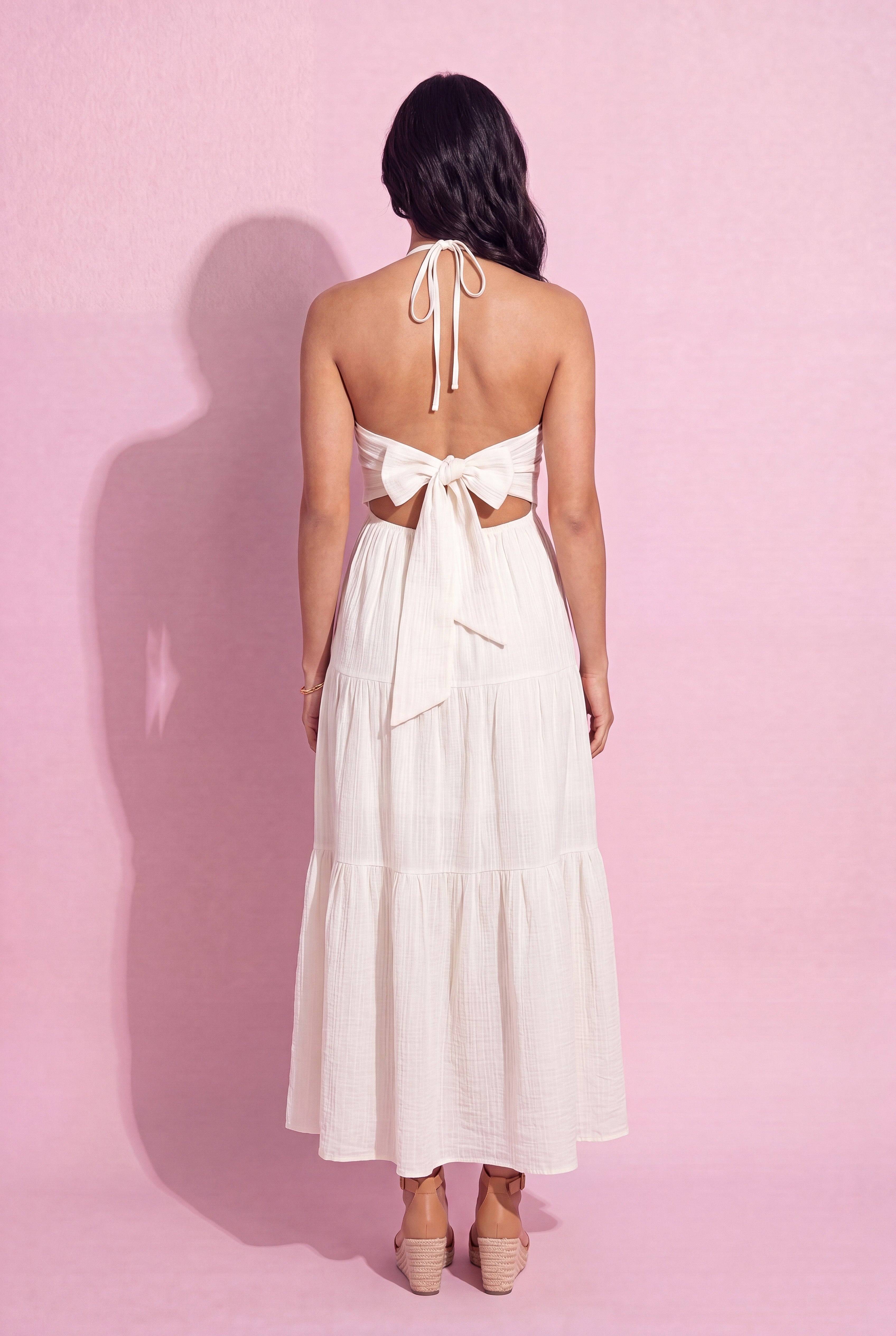 Anna-Kaci Women's Halter Neck Tiered Maxi Dress with Twist Front Bodice Flowing A Line Silhouette