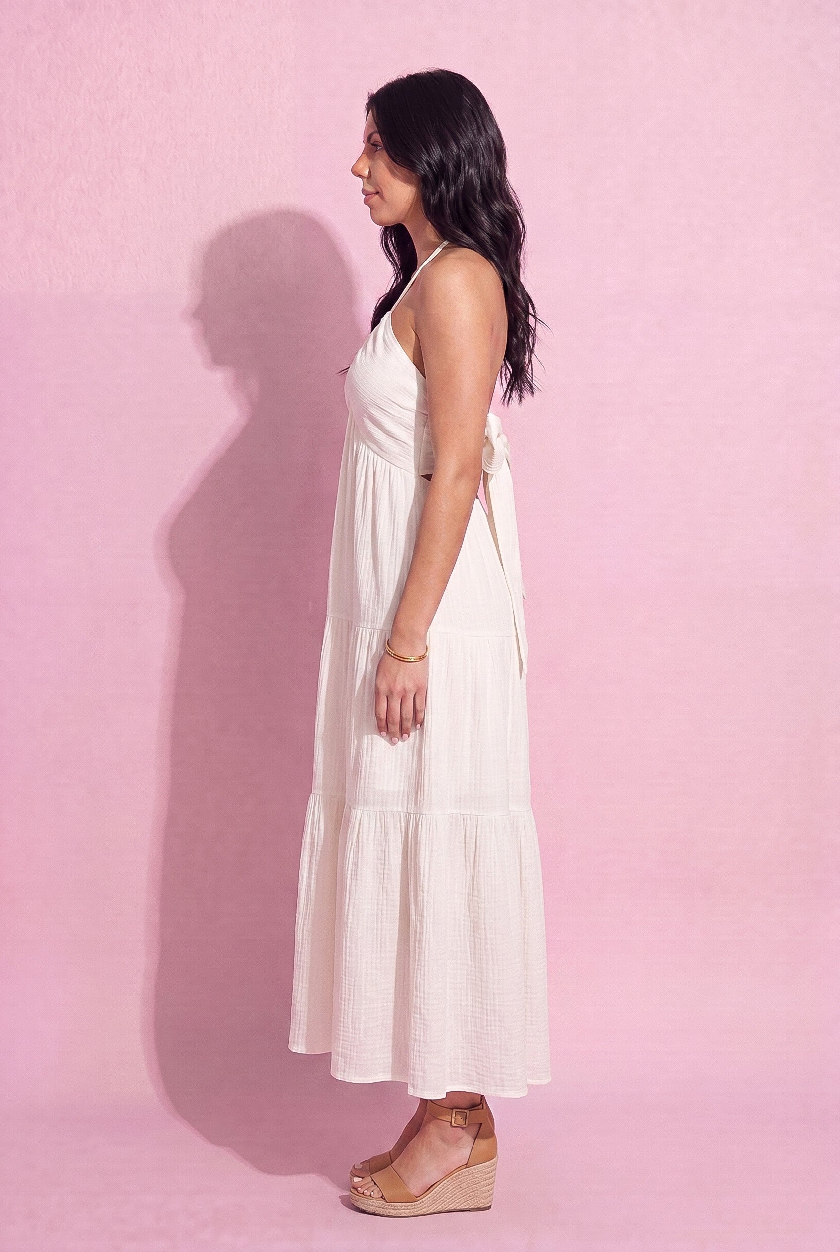 Anna-Kaci Women's Halter Neck Tiered Maxi Dress with Twist Front Bodice Flowing A Line Silhouette