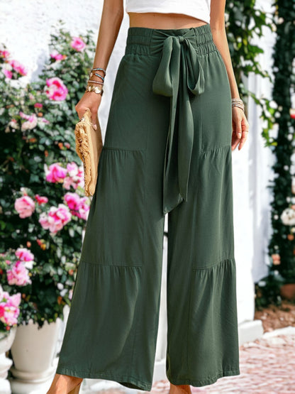 Tie Waist Tiered Wide Leg Pants