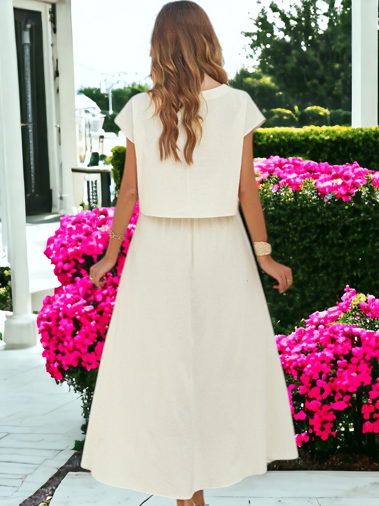 Two Piece Set Casual Short Sleeved Crop Top And Long Skirt